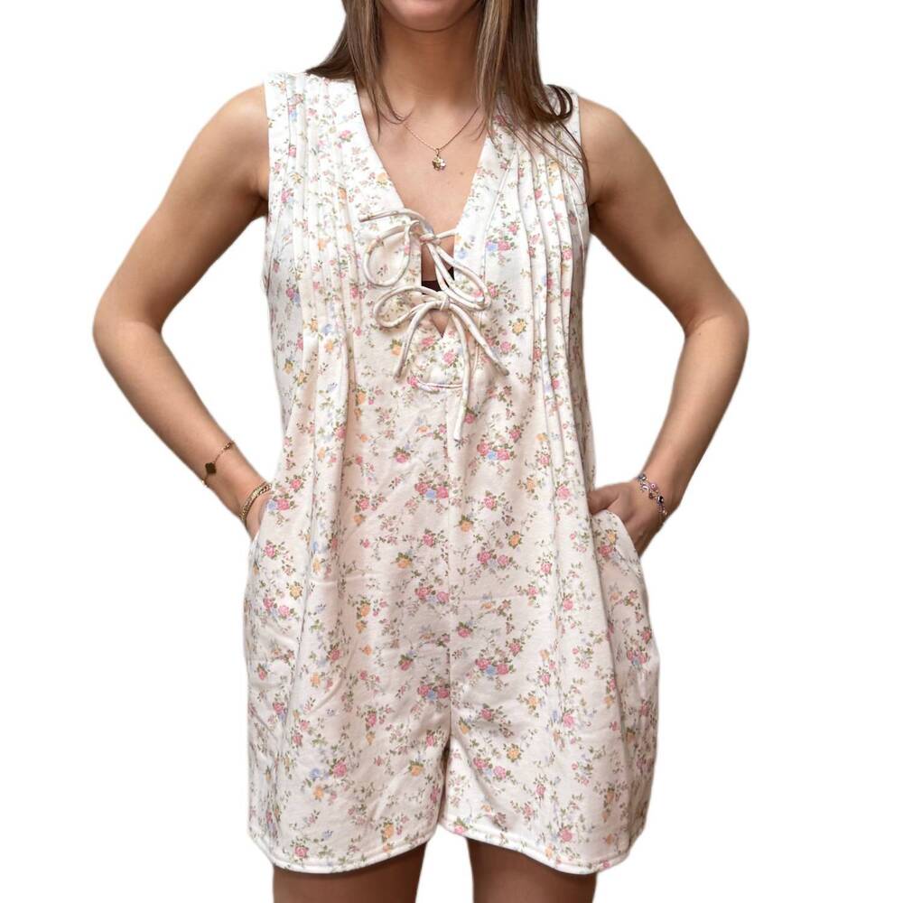NEW MAIN STRIP floral tie front romper in white